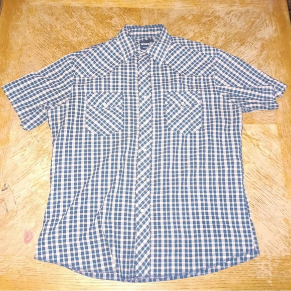 Wrangler Western Shirts Size Large Plaid Pearl Snap Button Down Rancher Blue - Picture 1 of 6